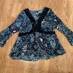 Women’s Torrid Black Floral Laceup Blouse